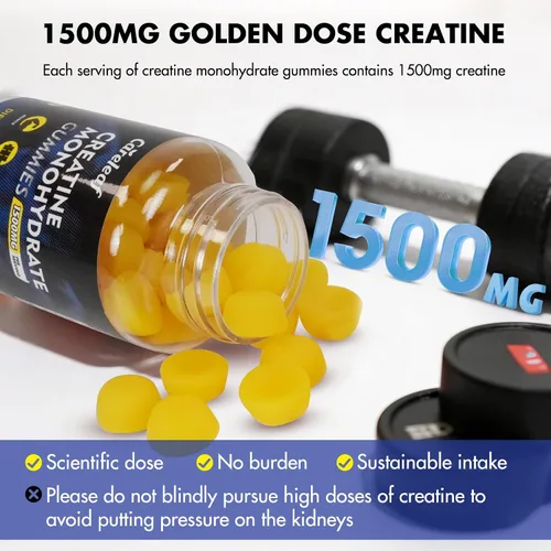 Vista 5 de Gomitas de monohidrato de creatina para hombres y mujeres, suplemento de creatina de 1500 mg para ganancia muscular, más fuerza y recuperación más