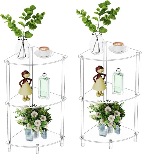 Vista 10 de Mesa auxiliar de acrílico triangular transparente para espacios pequeños, 11.81 pulgadas de largo x 11.81 pulgadas de ancho x 19.82 pulgadas