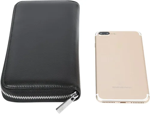 Vista 4 de Cynure Cartera grande de cuero con cierre RFID para mujer, 36 ranuras