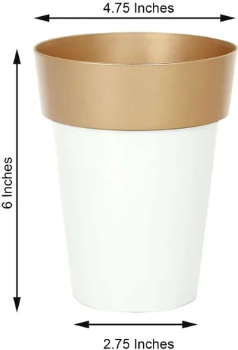 Vista 3 de Efavormart - Paquete de 2 macetas decorativas para interiores y jardines con borde blanco y dorado de 6 pulgadas
