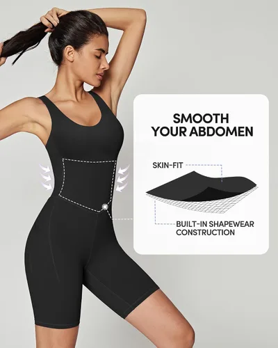 Vista 3 de IUGA Enterizo de una pieza para mujer, con control de abdomen, para entrenamiento, con bolsillos integrados en el brasier