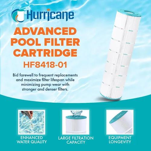 Vista 2 de Hurricane Filtros HF8418-01 Cartucho de filtro avanzado para piscina - Reemplazo para PJANCS200, Unicel C-8418, Filbur FC-0823, Jandy Industries CS