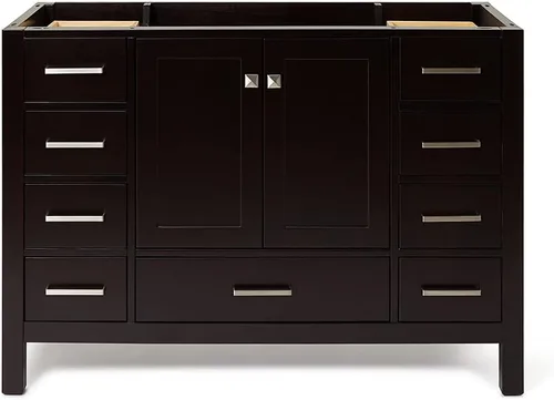Vista 13 de ARIEL Cambridge Mueble base de tocador de baño de 36 pulgadas, madera maciza, 2 puertas de cierre suave, 5 cajones de cola de milano, roble marrón