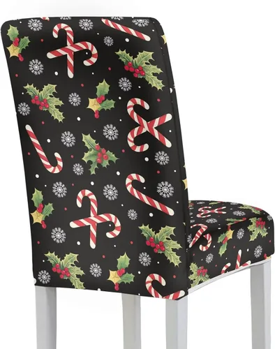 Vista 3 de HUGS IDEA Juego de 4 fundas para sillas de comedor de Navidad, fundas elásticas para sillas de cocina, fundas elásticas para sillas de comedor