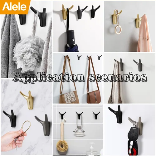 Vista 4 de Alele 2 ganchos de cuerno negros montados en la pared, ganchos de doble pared de metal resistente para colgar abrigos, toallas, sombreros, etc.