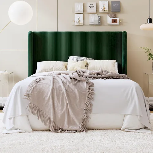 Vista 12 de SHA CERLIN - Base de cama tamaño Full tapizada en pana con plataforma y cabecera acolchada con diseño acanalado vertical estilo wingback, 8