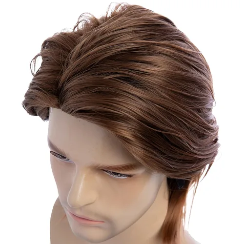Vista 4 de Wiwige Peluca marrón para hombre, pelo corto, esponjoso, natural, sintético, Halloween, cosplay, fiesta, pelucas completas