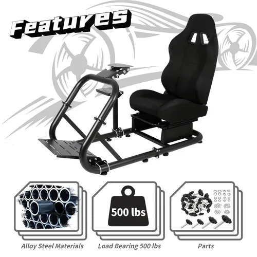 Vista 3 de Dardoo Racing Simulator Cockpit Frame with Real Blackseat Racing Wheel Stand Fits Logitech G923 G29 G920 Thrustmaster Fanatec Adjustable with