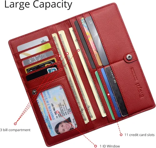 Vista 3 de Bveyzi Carteras de cuero ultrafino con bloqueo RFID para tarjetas de crédito carteras de embrague bibledecidas para mujer