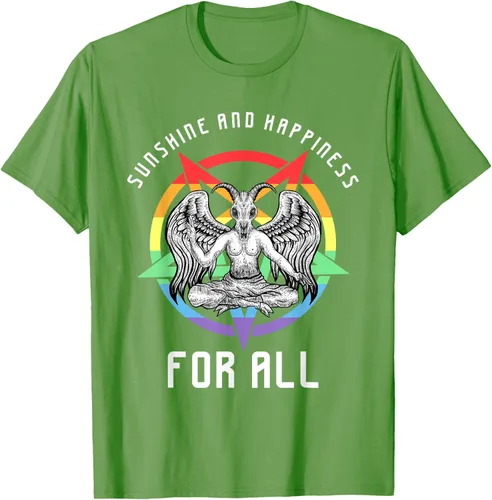 Vista 15 de Funny Sunshine and Happiness for All LGBT Gay Pride Baphomet Camiseta Negro