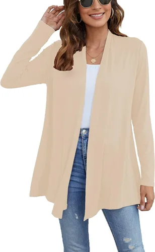 Vista 3 de Ladlop Cárdigan ligero con frente abierto para mujer, manga larga, casual, suave, drapeado, cárdigan de otoño