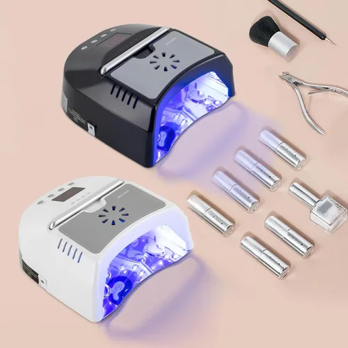 Vista 2 de Lámpara de uñas LED UV, inalámbrica, 72 W, luces UV para uñas de gel con ventilador, secador de uñas recargable (negro)