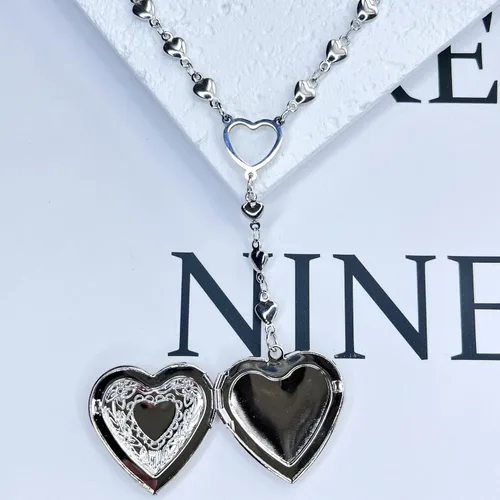 Vista 3 de ZKBKJSPZJB Collar con medallón de corazón personalizado para niñas, acero inoxidable, collar de corazón
