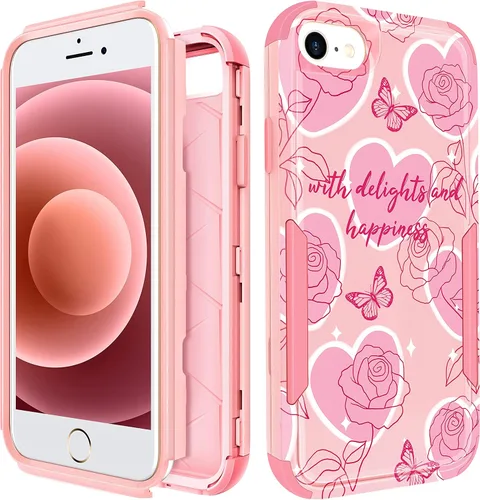 Vista 23 de Funda para iPhone SE 2020/2022/3ª generación, para iPhone 8/7, funda protectora resistente con diseño de flor linda para mujeres, hombres, niñas