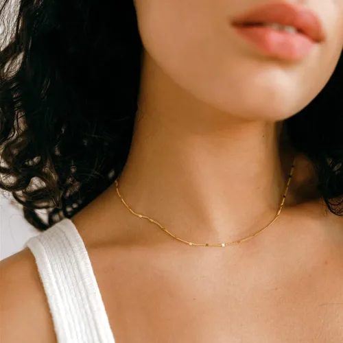 Vista 2 de Pancert Danity - Collar de oro para mujer, chapado en oro de 14 quilates, collar de cadena de eslabones de oro, collar de barra de puntos pequeños