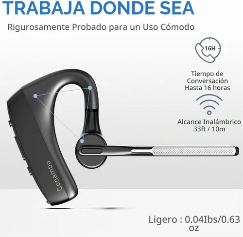 Vista 4 de CONAMBO Auriculares Bluetooth V5.1, 16 horas HD Talktime CVC8.0 Dual Mic Cancelación de Ruido Manos Libres Auricular Bluetooth para Teléfono Celular