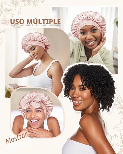 Vista 6 de BONNET QUEEN - Gorro de seda para dormir de BONNET QUEEN, gorro de satén para dormir con banda de amarre ajustable, para cabello rizado, de una sola