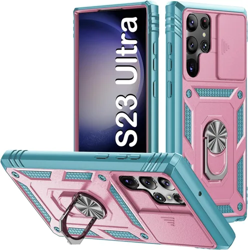 Vista 238 de PASNEW Funda militar para iPhone 13 Pro Max, cubierta de cámara deslizante y soporte de anillo de metal de 360°, carcasa rígida multicapa resistente