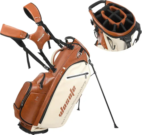 Vista 13 de WOSOFE PU Golf Bag with 6/14 Way Top Dividers Automatically Adjustable Dual Straps Elegant Design for Men Women Pu Golf Stand Bag with Multiple