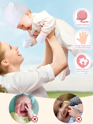 Vista 3 de Geyoga Juego de 12 guantes para recién nacido, gorro de algodón para bebés de 0 a 12 meses