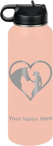 Vista 61 de LaserGram Botella de agua personalizada, corazón de vaquera de caballo, acero inoxidable de doble pared aislada al vacío con popote superior, regalo