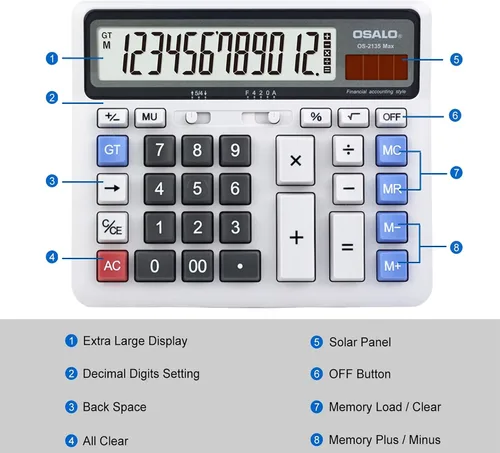 Vista 4 de Calculadora de escritorio, pantalla LCD extra grande, botón de computadora, calculadora de contabilidad de 12 dígitos (OS-2135 Pro-2Pcs)
