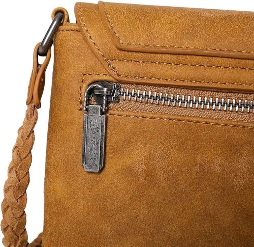 Vista 4 de Bolso cruzado de piel 4 en 1 hecho a mano con flecos y monedero