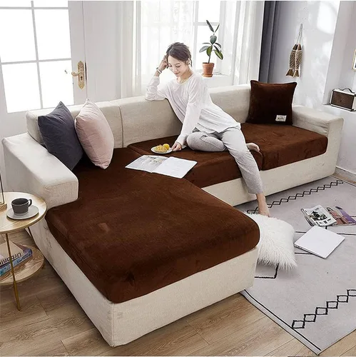 Vista 11 de Funda de cojín de terciopelo para sofá en forma de L, funda elástica para cojines de asiento, protector de muebles suave y antideslizante para silla
