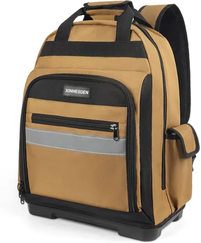 Vista 9 de Mochila para herramientas, mochila resistente con base moldeada impermeable, paquete de trabajo para electricistas con múltiples bolsillos