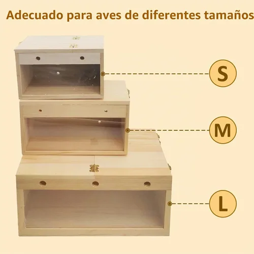 Vista 8 de BNOSDM Caja de nido de periquitos transparente con perca de madera para pájaros con jaula de cacatúas, periquitos, conure, pinzón, loro, pájaros