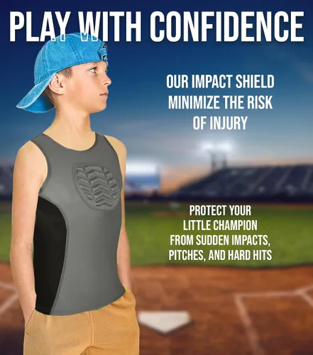 Vista 4 de Exxact Sports Protector de pecho de béisbol juvenil – Camiseta deportiva sin mangas acolchada de compresión, protector de pecho de sóftbol (jóvenes)