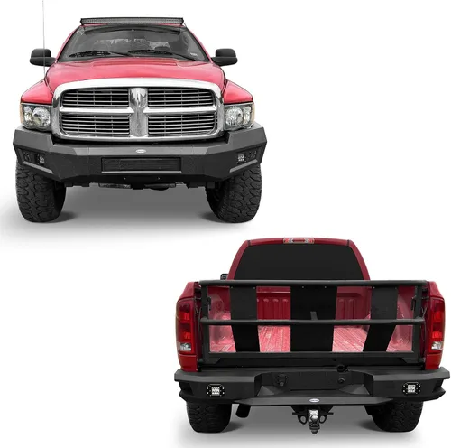 Vista 2 de u-Box Ram 2500 3500 parachoques delantero + parachoques trasero con soporte de montaje de placa de licencia y luces LED compatibles con Dodge Ram