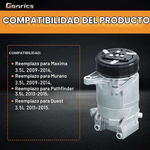 Vista 6 de Compresor de CA con embrague de A/C CO11319C Reemplazo para Nissan Maxima Murano 2009-2014 Quest 2011-2015 Pathfinder 2013-2015 3.5L