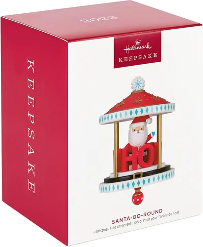 Vista 3 de Hallmark Keepsake Adorno Navideño Colgante con Movimiento 2023, Santa-Go-Round, Carrusel Ho Ho Ho, Regalos para Coleccionistas de Santa