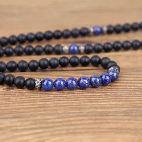 Vista 5 de Collar de pulsera de oración con 108 cuentas de ónix mate