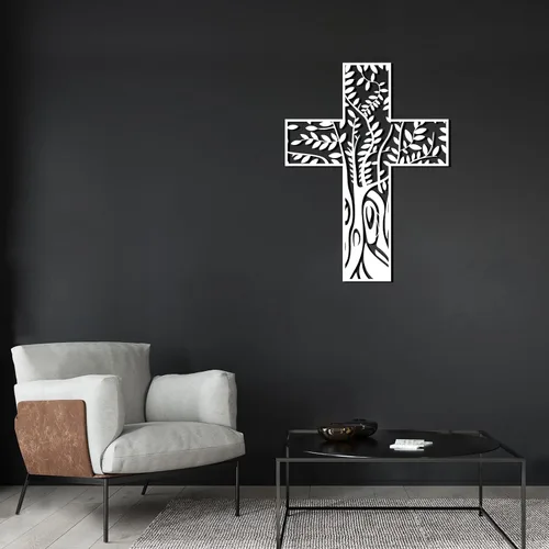 Vista 6 de Cruz de pared de metal con árbol de la vida, decoración de pared religiosa para colgar, arte de pared de árbol de metal, arte de pared de metal