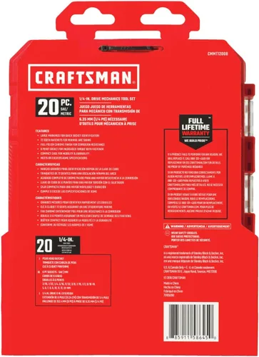 Vista 4 de CRAFTSMAN Juego de zócalos, SAE/métrico, 1/4" Drive, 20 piezas (CMMT12008)