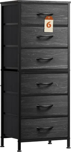 Vista 13 de WLIVE Cómoda Alta Negra para Dormitorio, Cómodas y Arcones de 6 Cajones, Cómoda de Tela para Closet, Sala de Estar, Mesa de Noche con Marco