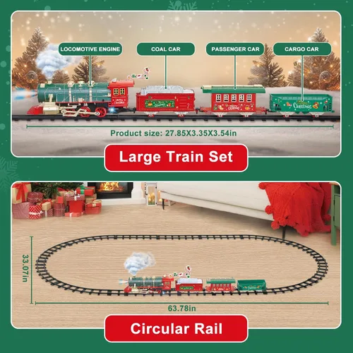 Vista 7 de Juego de tren eléctrico para niños de 4 a 8 años con vapor real, luces y sonidos, juego completo de tren de juguete con autos y pistas, fácil