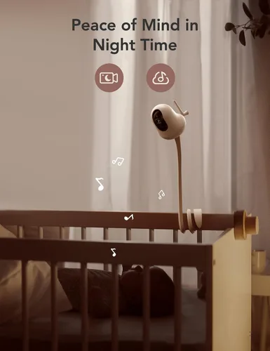 Vista 9 de nooie Monitor de bebé con cámara, monitor de video para bebés de 5 pulgadas con batería recargable de 10 horas, HD 720P y visión nocturna, canción