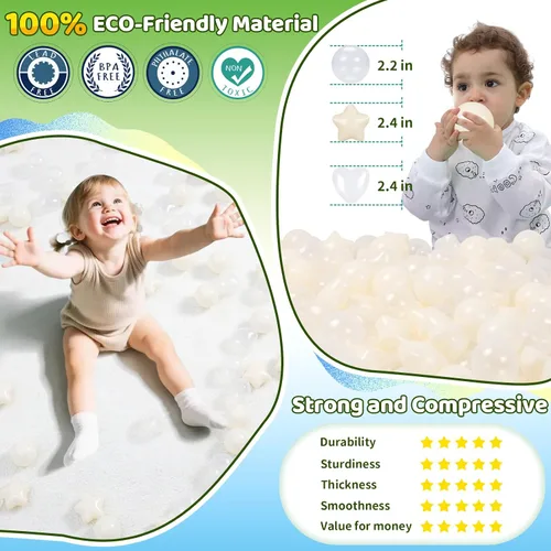 Vista 4 de STARBOLO Pelotas de bolas con forma de corazones de estrella para niños pequeños – 50, 100, 200, 500, bolas de juguete de plástico, formas