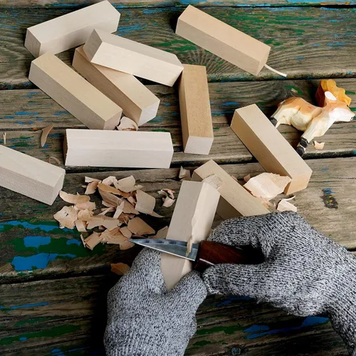 Vista 4 de Bloques de tallado de madera de tilo, kit de 20 piezas de bloques de madera para tallar con 2 tamaños diferentes, madera de tilo para tallar fácil