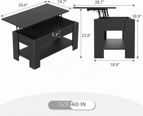 Vista 2 de Mesa auxiliar de madera rústica con almacenamiento, mesa consola y escritorio oculto para sala de estar Negro