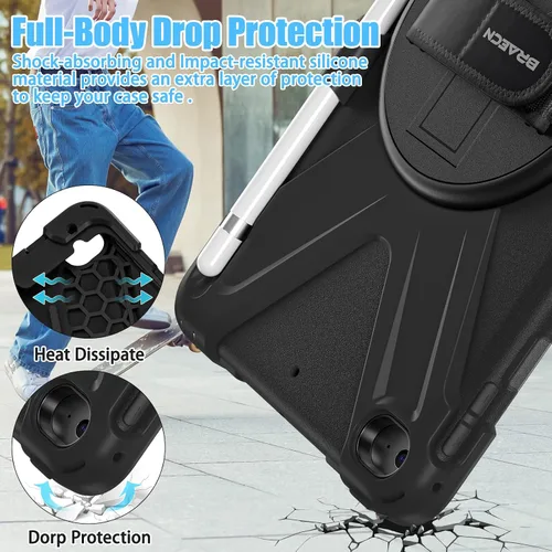 Vista 5 de BRAECNstock para Apple iPad mini 5/4 Funda 2019/2015 19,9 cm, Funda Protectora a Prueba de Golpes con Soporte para Lápices, Correa Giratoria