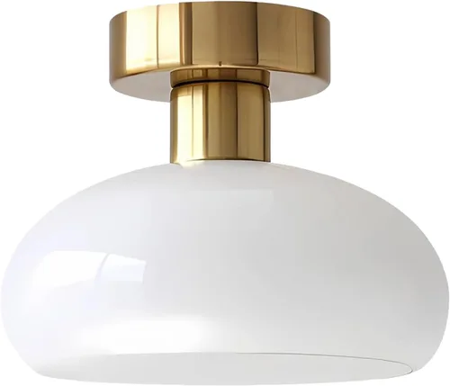 Vista 9 de KCO Iluminación moderna de oro cepillado semi empotrado lámpara de techo de tambor de montaje empotrado de latón antiguo de mediados de siglo, luz