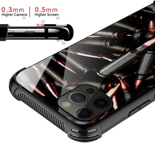 Vista 2 de ZHEGAILIAN Funda para iPhone 13, parte trasera de vidrio templado + funda protectora de TPU de silicona suave con diseño de munición