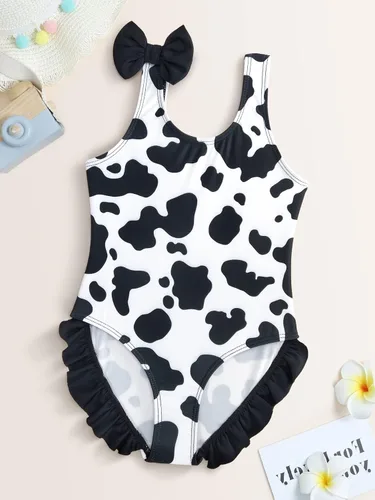Vista 2 de WDIRARA Traje de baño de una pieza con estampado de vaca para niña