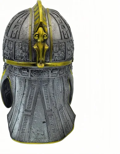 Vista 6 de Casco anglosajón de estilo vikingo para disfraz de látex inspirado en Sutton Hoo, cosplay medieval, ajustable para LARP