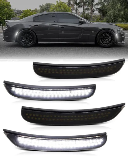 Vista 15 de Luces LED azules de marcador lateral para Dodge Charger 2015 2016 2017 2018 2019 2020 2021 2022 2023 2024, lámparas de parachoques delantero