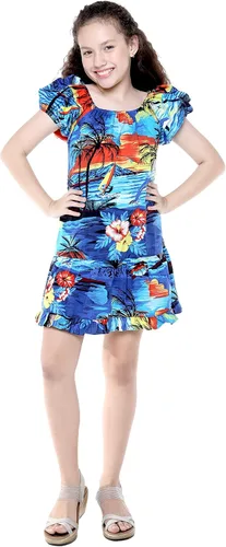Vista 2 de Matchable Family Hawaiian Luau - Ropa para hombres, mujeres, niñas y niños, color azul atardecer